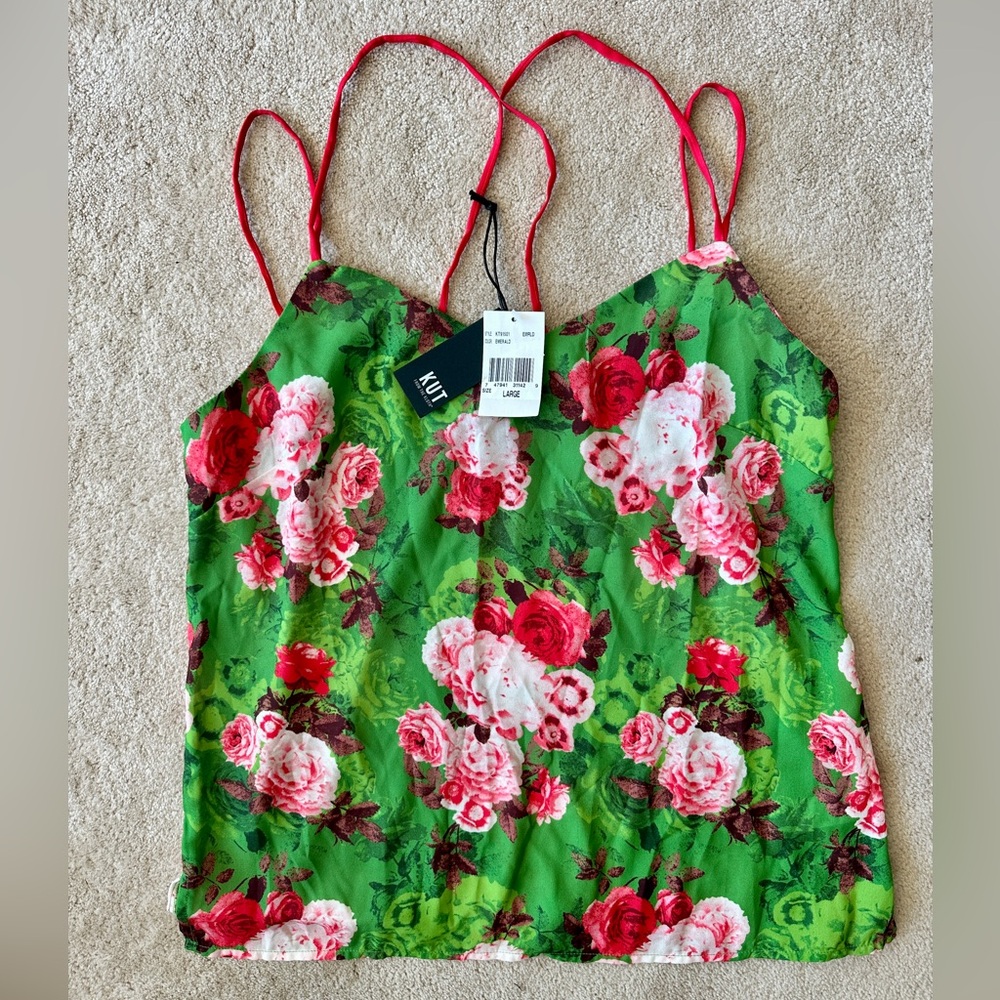 NWT Kut from the Kloth Red and Pink Ruched Sleeveless Camisole